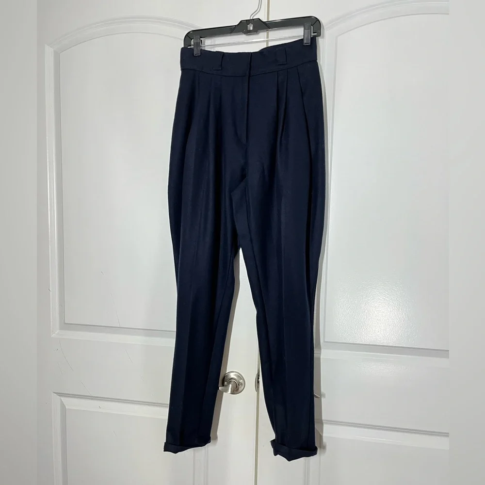 Vintage navy pleated trousers tapered legs - Picture 8 of 11